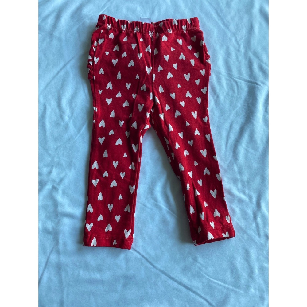 Old Navy Baby Girl Heart Print Ruffle Butt Leggings Size 12-18M Red White